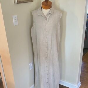 Eileen Fisher Vintage Natural/ Beige Linen Shirt Dress L made In USA 90’s